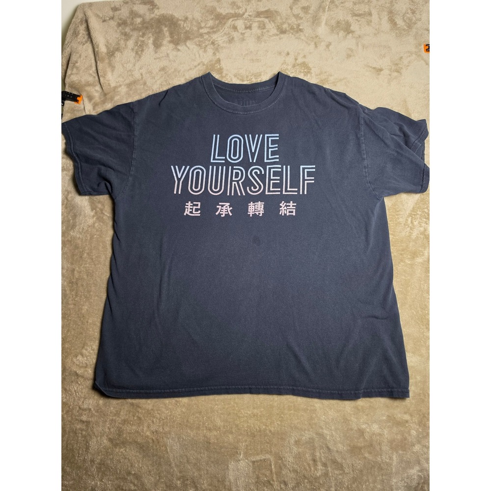 Dlux Love Yourself BTS Korean Graphic T-Shirt Sunfaded Black Mens XL Streetwear